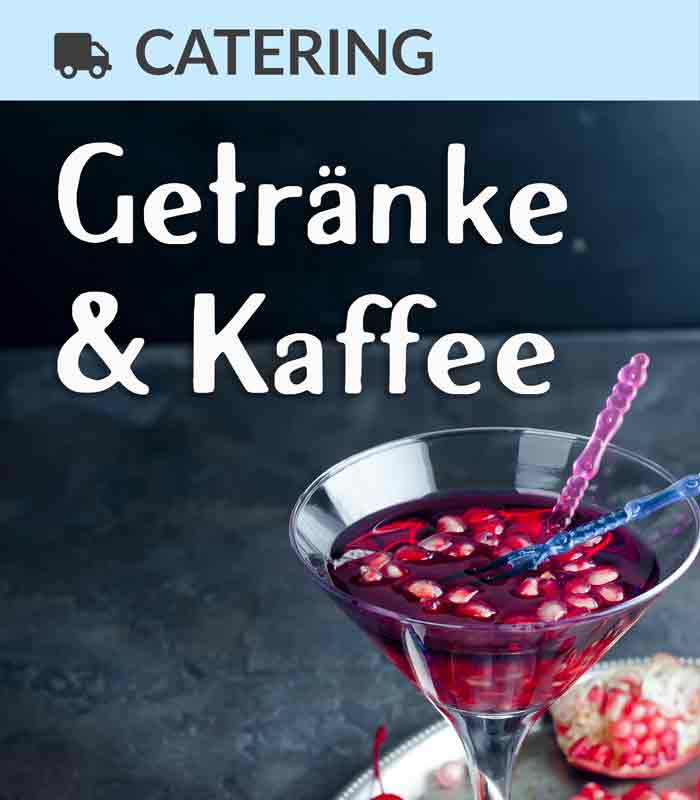 Catering Foodtruck Getränke & Kaffee mit einem Cocktail im Hintergrund