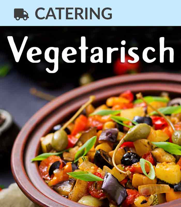 Catering Foodtruck Vegetarisch mit einer Gemüsepfanne im Hintergrund